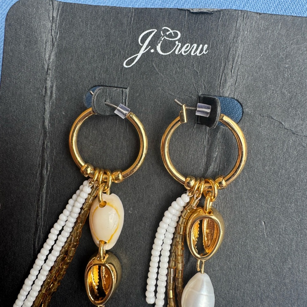 J. Crew Gold and White freshwater Beaded mismatch dangle Earrings - Picture 3 of 5